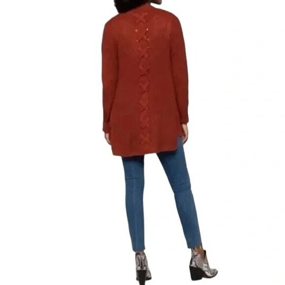 Pinque Jamelya Women's Cross Stitch Cardigan Open Ribbed Rust Size S NWOT - Picture 1 of 6
